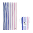 Striped quick dry towel with packaging on a white background