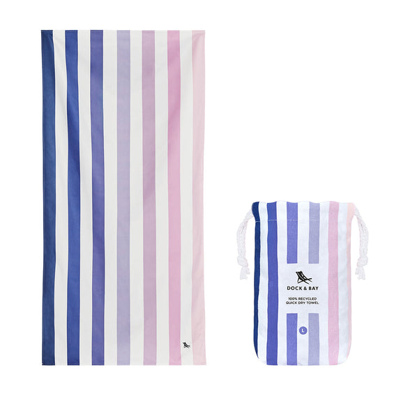 Striped quick dry towel with packaging on a white background