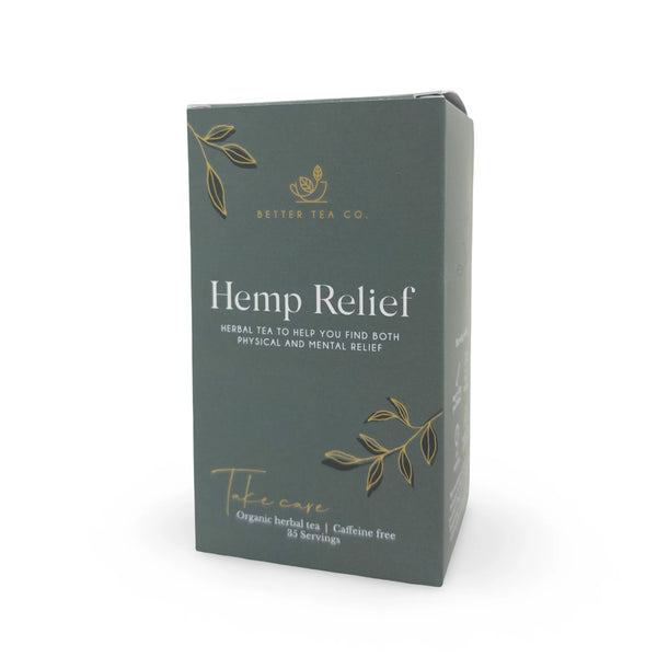 Box of Hemp Relief tea from Better Tea Co. on a white background