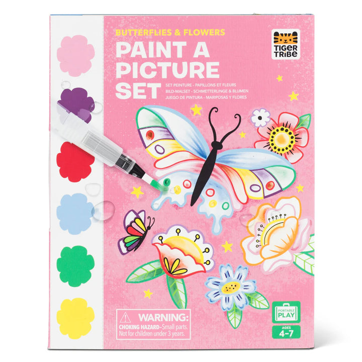 Paint a Picture Set packaging with butterflies and flowers on a pink background