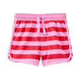 Pink and red striped shorts on a white background
