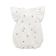 Baby romper with cherry pattern on a white background