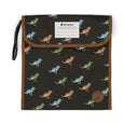 Bag with dinosaur pattern and CRWOLF branding on a white background