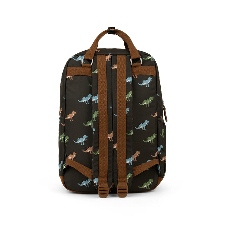 Backpack with dinosaur pattern on a white background