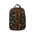 Backpack with dinosaur pattern on a white background