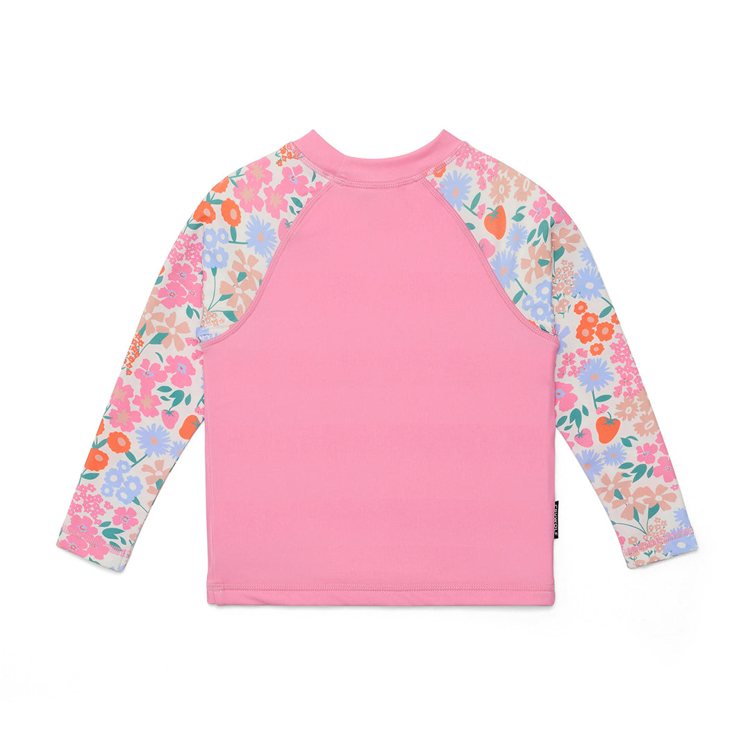Crywolf Pink long-sleeve rash vest with floral sleeves on a white background