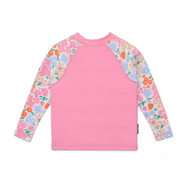 Crywolf Pink long-sleeve rash vest with floral sleeves on a white background