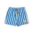 Crywolf Blue and white striped board shorts with a drawstring on a white background