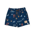 Crywolf Navy blue board shorts with colorful patterns on a white background