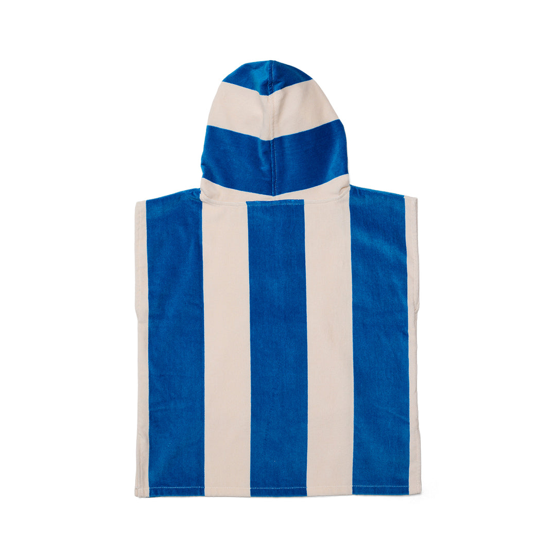 crywolf Blue and white striped hooded towel on a white background