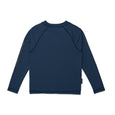 Navy long-sleeve rash vest on a white background