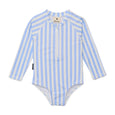 Crywolf Blue and white striped swimsuit with long sleeves on a white background