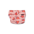 crywolf Pink swim nappy with strawberry pattern on a white background