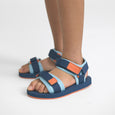 Children's crywolf sandals with blue and orange straps on a white background
