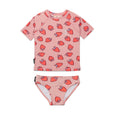 Children's crywolf pink rash set with strawberry pattern on a white background
