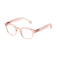 Pink eyeglasses on a white background