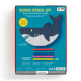 Shark-themed wooden balancing game packaging with shark illustration on blue background
