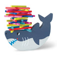 Shark-shaped toy with colorful blocks on a white background