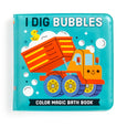 Color magic bath book with a dump truck and bubbles on a blue background
