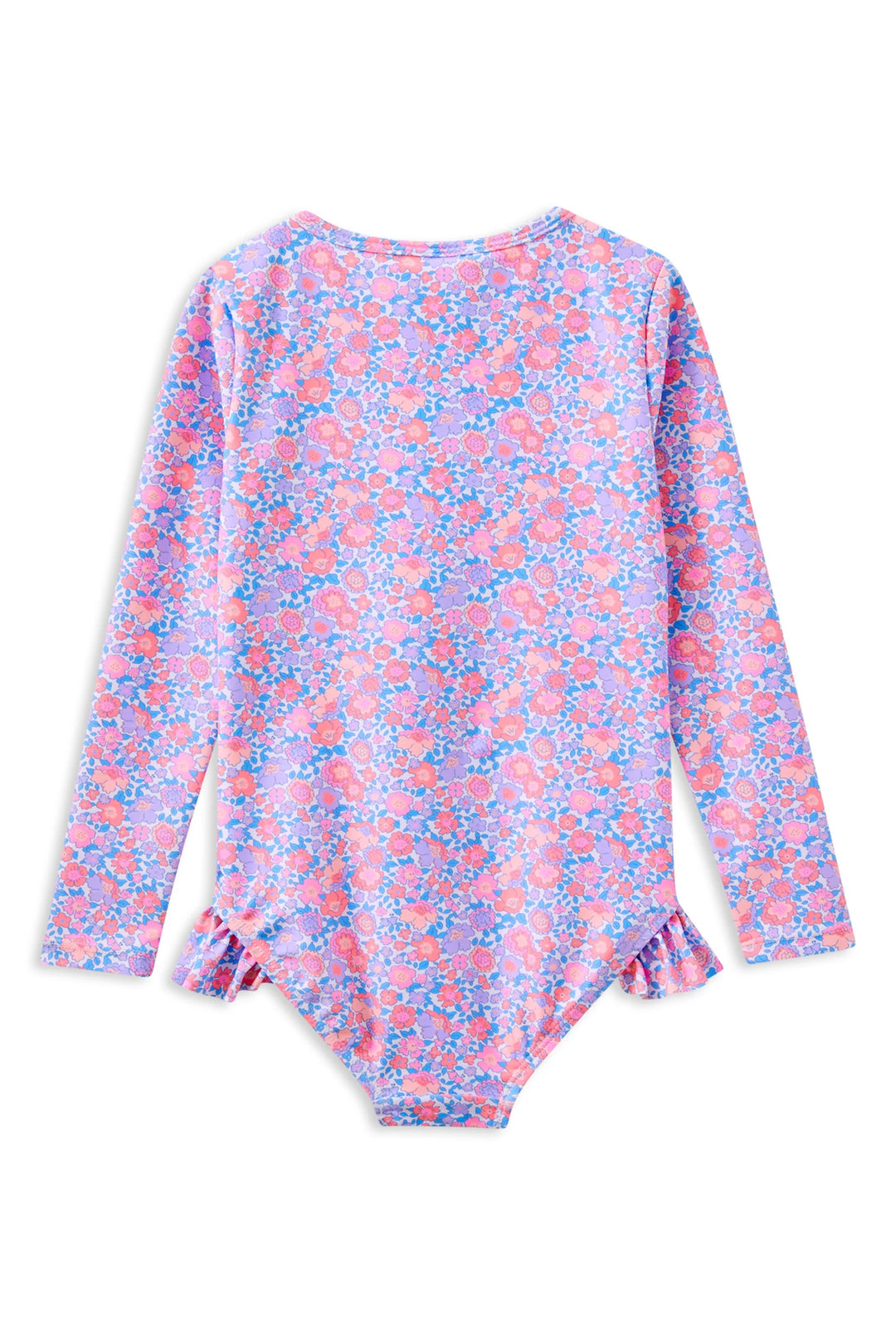 Floral patterned swimsuit with long sleeves on a white background