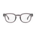 Gray eyeglasses on a white background