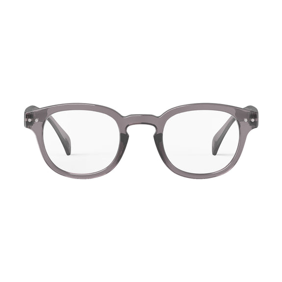Gray eyeglasses on a white background