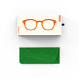 Green glasses case with 'Stadium' text on a white background