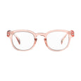 Pink eyeglasses on a white background
