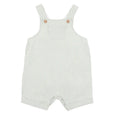 Bebe White and green striped baby romper with button straps on a white background