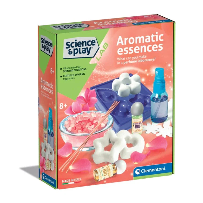 Science and Play Aromatic Essences kit packaging with colorful design and product images.