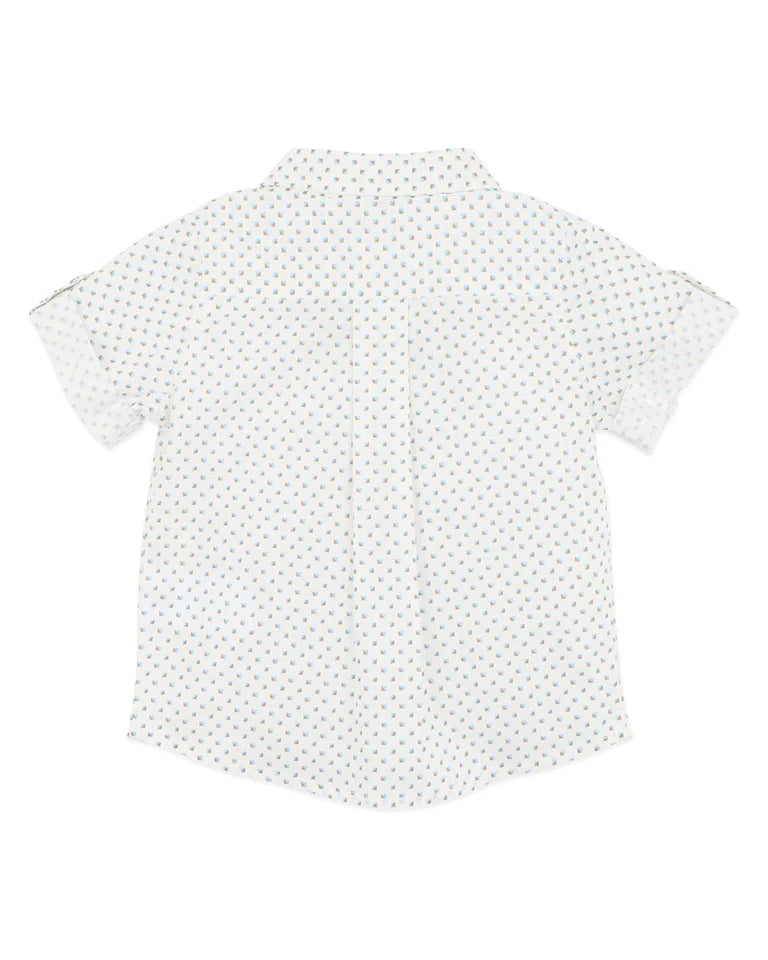 Bebe White shirt with small pattern on a white background