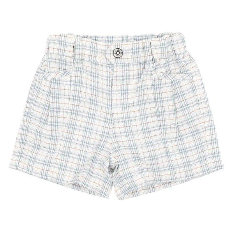 Bebe Plaid shorts on a white background