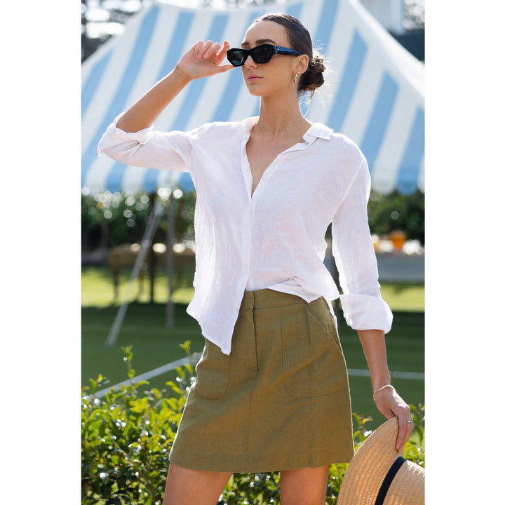 Re:Union saintly linen mini skirt available from www.thecollectivenz.com