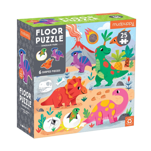 Mudpuppy dinosaur floor puzzle packaging on a white background