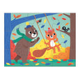 Children's puzzle with cartoon bear and fox in a forest setting