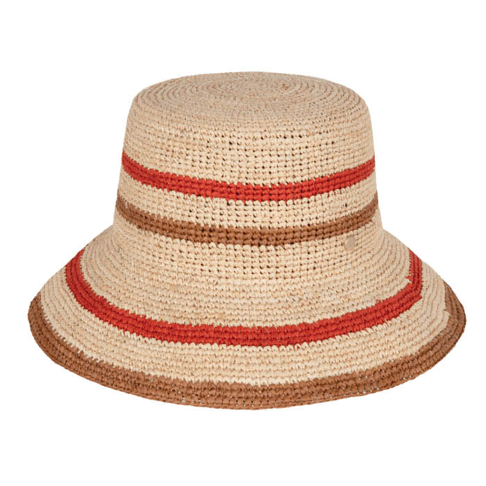 Beige and red striped straw hat on a white background