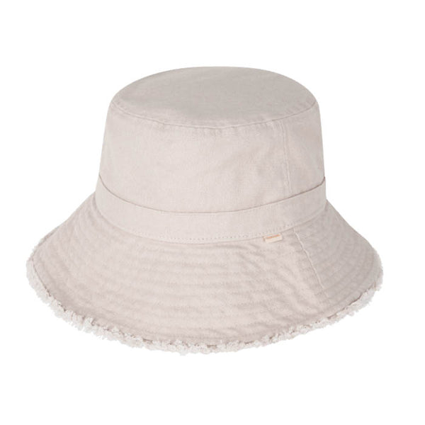Beige bucket hat on a white background