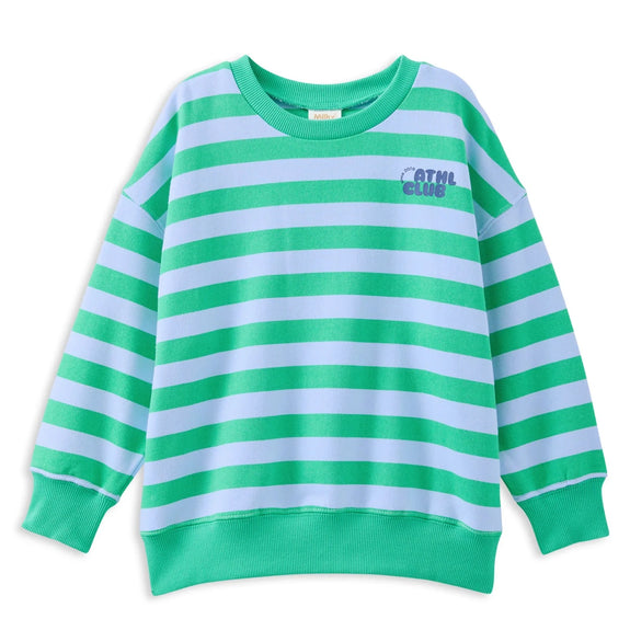Green and white striped sweatshirt on a white background