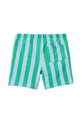 Green and white striped shorts on a white background