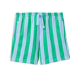 Green and white striped shorts on a white background