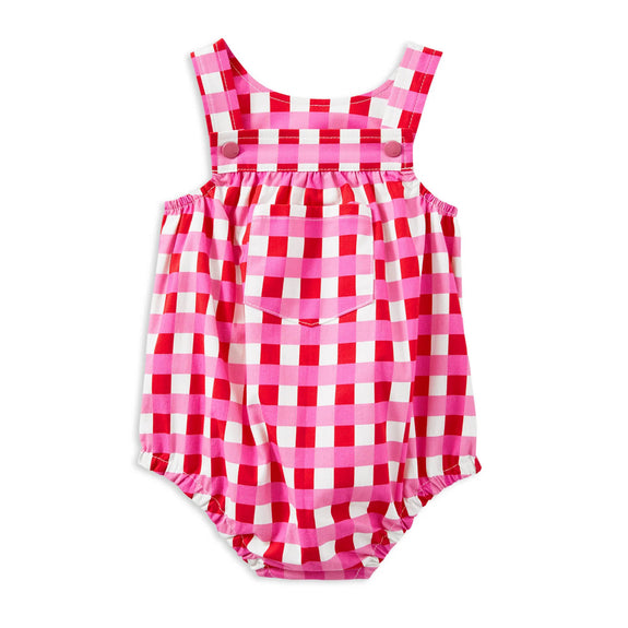 Milky Red and white checkered baby romper on a white background