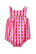 Milky Pink and red checkered baby romper on a white background