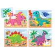 Set of four colorful dinosaur puzzles on a white background