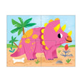 Children's dinosaur puzzle with a pink stegosaurus on a colorful background