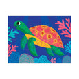Colorful turtle puzzle with a blue background featuring sea plants on a white background