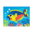Children's puzzle with a colorful fish design on a blue background