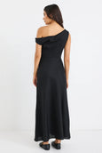 Spotlight Black Linen Blend Off Shoulder Flare Midi Dress