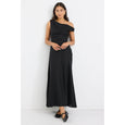 Spotlight Black Linen Blend Off Shoulder Flare Midi Dress