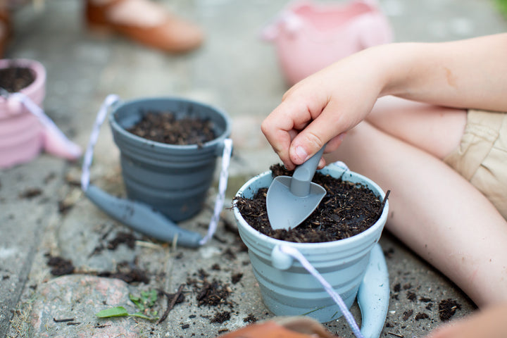 Scrunch seedling pot adn trowel available from wwwthecollectivenz.com