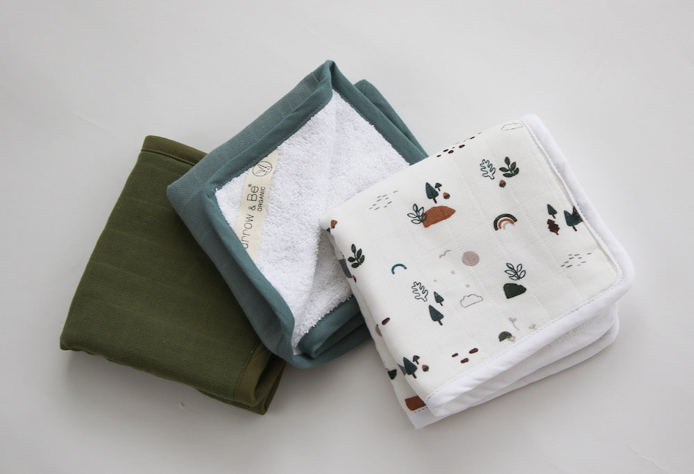 Burrow & Be garden treasures wash cloth set available from www.thecollectivenz.com